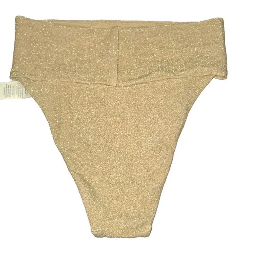 Aerie High Cut Cheeky Swim Bathing Suit Bottom Size Medium M NEW $29.95 Gold